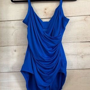Jantzen Classics Women’s One Piece Swimsuit Royal Blue Cross Bodice Ruched Sz 12